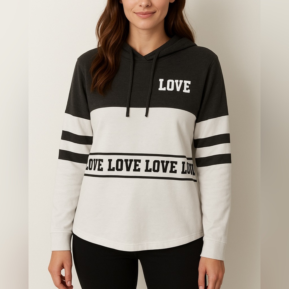 On Fire Heather Grey and White LOVE Hoodie Size Medium